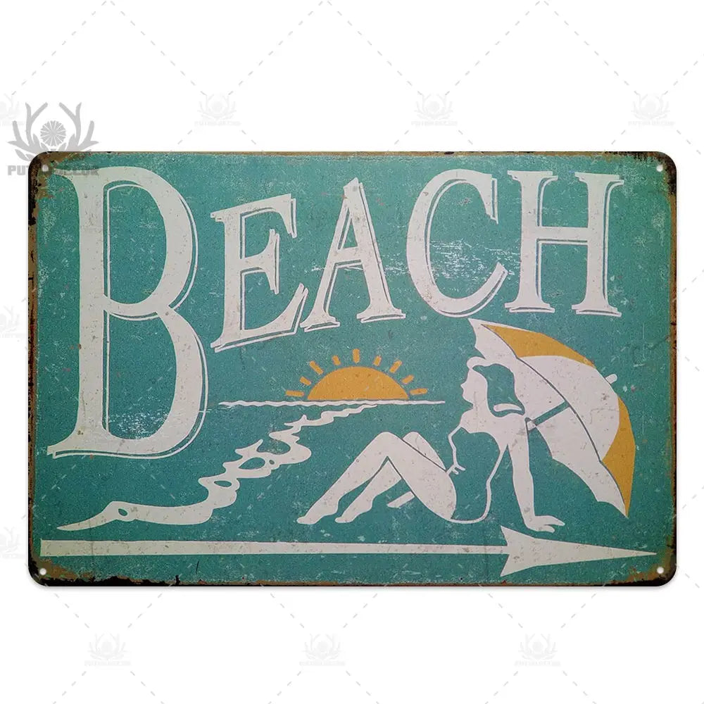 Beach Tin Sign Plaque Metal Vintage Summer Metal Wall Sign Beach Decor for Beach Bar Beach House Seaside Decorative Plate