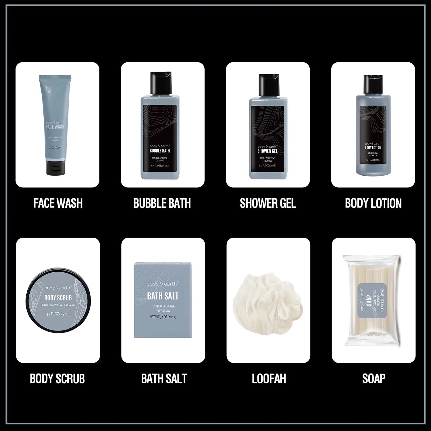 Bath Body Care Spa Gift Basket Sets for Men - 8 Pcs Luxury Leathers Scented Skin Self Care Kit Birthday Fathers Day Gifts for Him Grandpa
