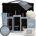 Bath Body Care Spa Gift Basket Sets for Men - 8 Pcs Luxury Leathers Scented Skin Self Care Kit Birthday Fathers Day Gifts for Him Grandpa