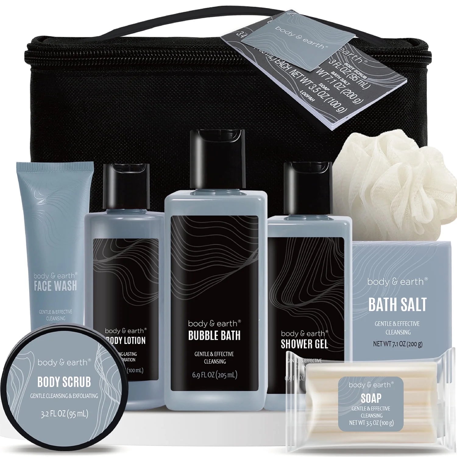 Bath Body Care Spa Gift Basket Sets for Men - 8 Pcs Luxury Leathers Scented Skin Self Care Kit Birthday Fathers Day Gifts for Him Grandpa